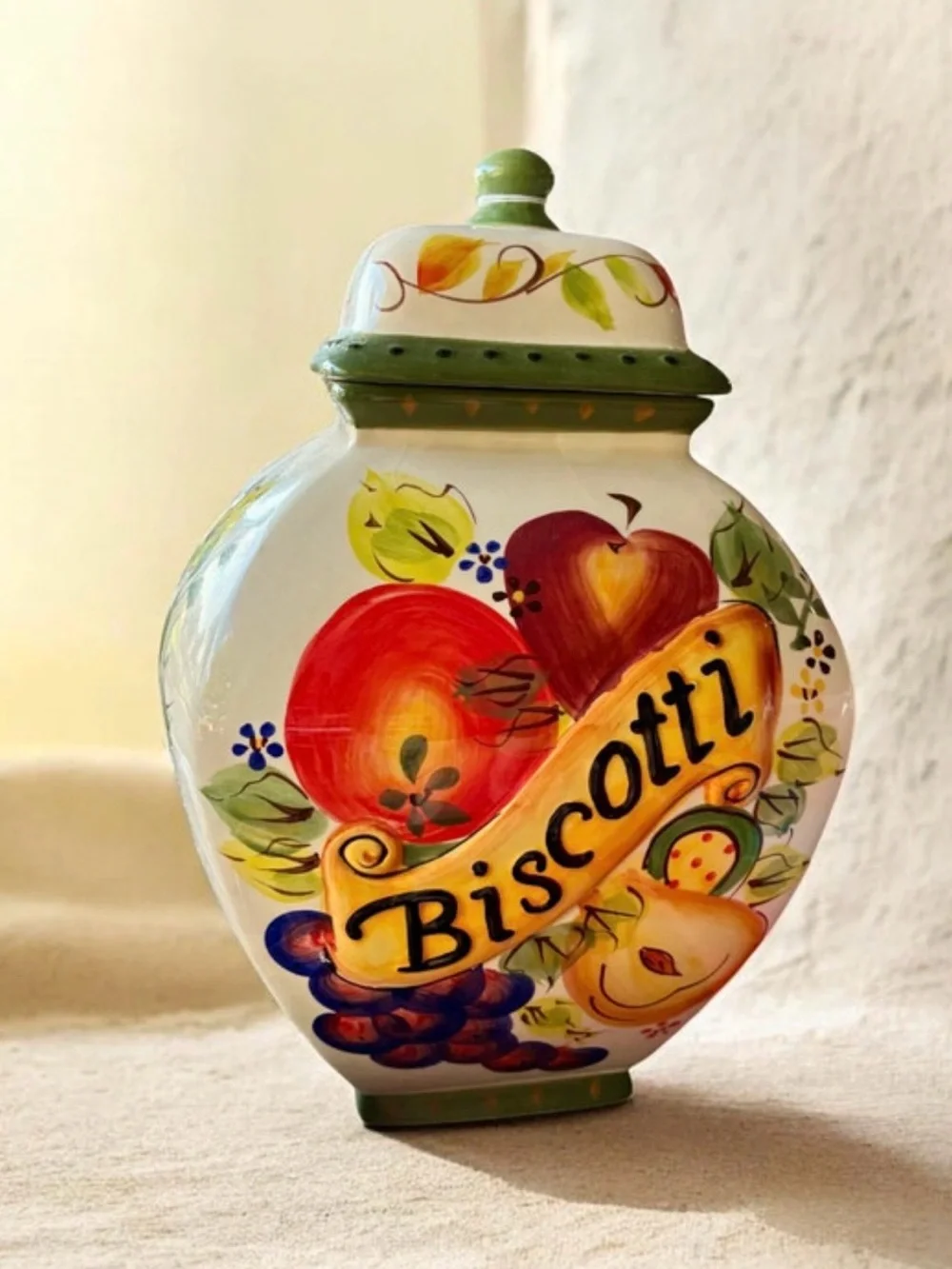 Vintage Hand Painted Biscotti Cookie Jar Canister Nonni’s Farmhouse Tuscan Italy